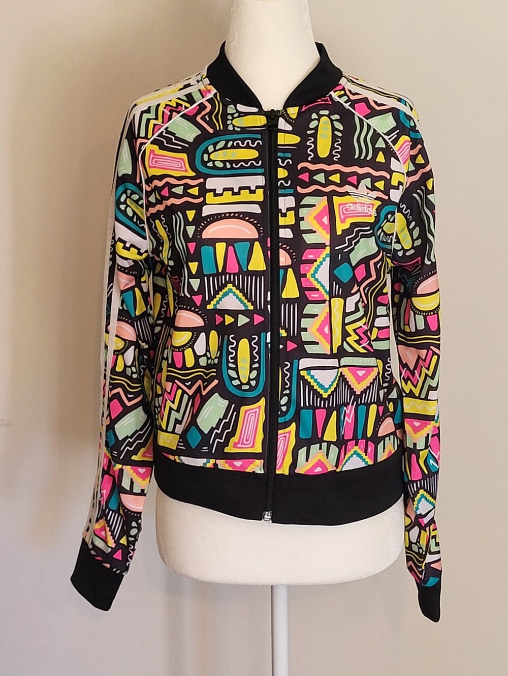 Adidas Cropped Track Jacket Youth L Bright Retro Colorblock 80s Streetwear